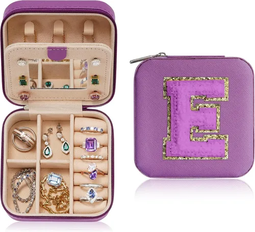 Parima Joyero pequeño para niñas, joyero con inicial de viaje para niñas Caja organizadora de joyas pequeña Joyero de viaje organizador de joyero