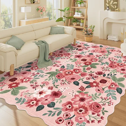 Miniatura 78 de DUKINO Alfombra de área de 6 x 9 pies, alfombra floral para sala de estar, ligera, antideslizante, lavable, alfombra de interior de pelo bajo