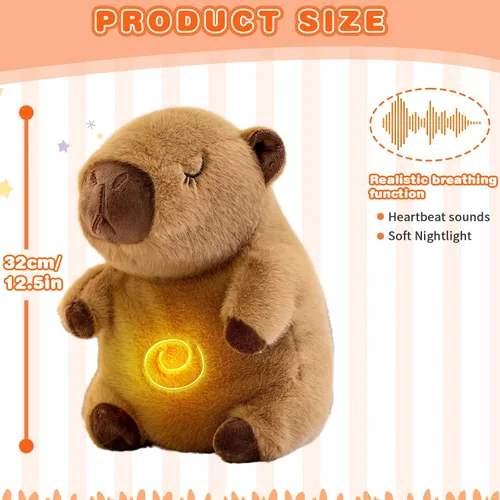 Miniatura 2 de Capybara - Animal de peluche que respira y alivia la ansiedad, con movimiento de respiración realista, luces de música relajantes, peluches