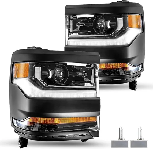 JSBOYAT HID/Xenon para Chevy Silverado 1500 2016-2019 Conjunto de Faros Delanteros de Repuesto Proyector LED DRL Estilo OE de Fábrica Par Juego