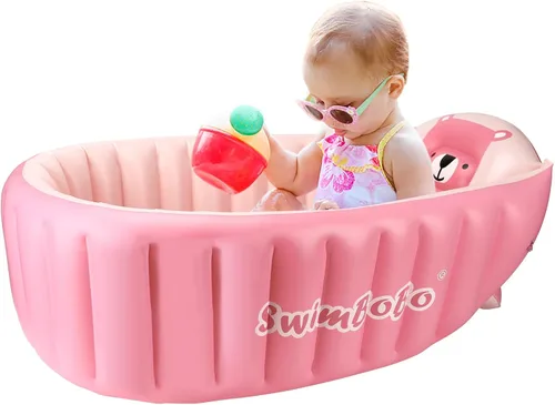 Miniatura 8 de Bañera Inflable para Bebé Portátil Plegable Mini Piscina de Viaje Ayuda a los Bebés en la Transición a Bañera para Niños Pequeños (Azul)