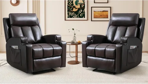 Miniatura 18 de CANMOV Silla reclinable manual con masaje y calor, cómodo sofá reclinable con brazos y respaldo acolchados, sofá reclinable manual individual con 2