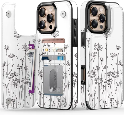 Miniatura 160 de FUNMIKO Funda tipo cartera para iPhone 13 con tarjetero, bloqueo RFID, protección de grado militar y obras de arte impresas con rayos UV, cierre