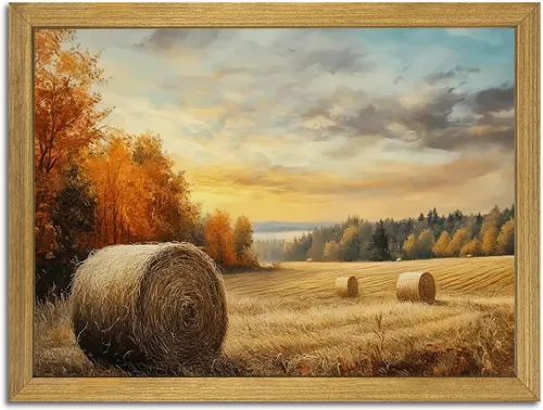 Arte de pared de lienzo con marco de madera vintage, impresiones de escenas de naturaleza de campo otoñal de 8x10 pulgadas, póster de decoración de