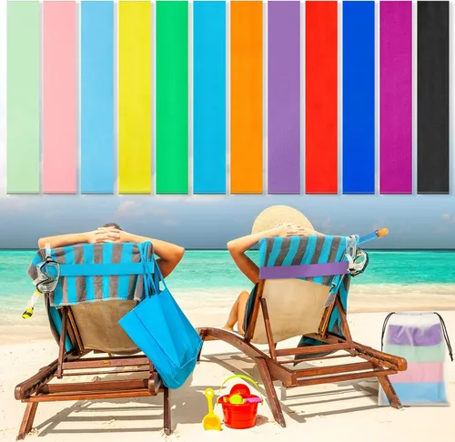 Miniatura 16 de Tessco Paquete de 12 toallas para sillas de playa, sillas de piscina y cruceros, elásticos, resistentes al viento, clips para toallas de playa