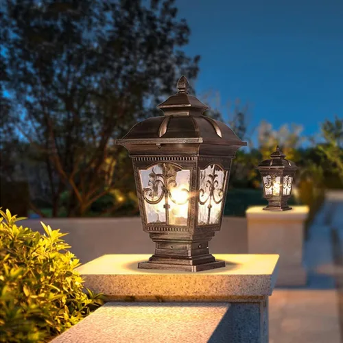 Miniatura 8 de Paquete de 2 luces de poste para exteriores, lámpara de poste de bronce, luces de calle antiguas para patio, jardín, césped de cerca, camino