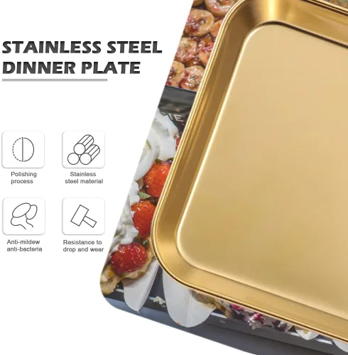 Miniatura 4 de 2 Pack Stainless Steel Dinner Plates, Thickened Metal Dish Plate for Food, Small Square Serving Tray for Appetizer Cookie Steak Dessert Salad Dental