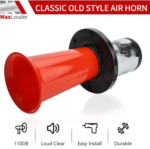Miniatura 4 de Bocina de aire antigua Ahooga Vintage Classic Old Style School Cromo 12V 110DB Bocina de aire para coche (rojo)