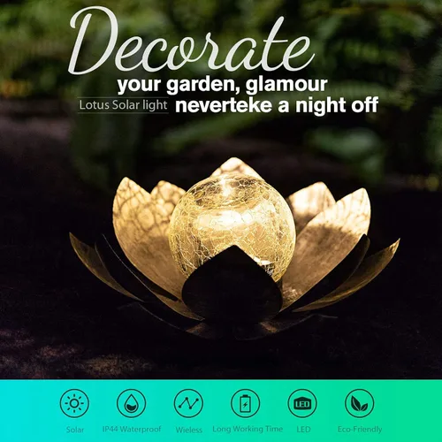 Miniatura 2 de Huaxu Luces solares para jardín al aire libre, decoración de loto de cristal con forma de globo agrietado, decoración de flores LED impermeables