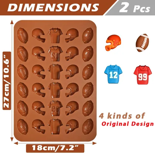 Miniatura 3 de Webake Molde de chocolate de fútbol – Molde de silicona de 30 cavidades con forma de fútbol, casco y jersey, para decoraciones de chocolate, dulces