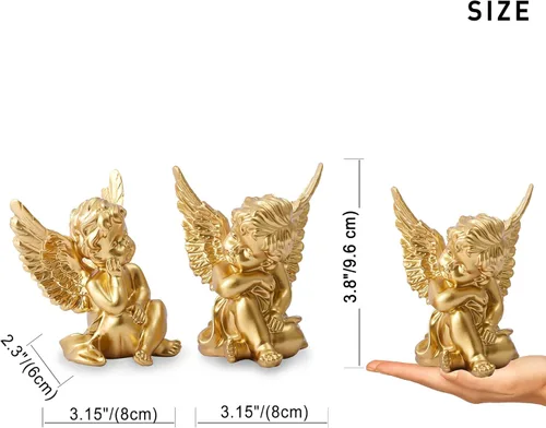 Miniatura 6 de OwMell - Juego de 2 figuras de estatua de ángeles querubines de resina, decoración para el hogar interior, adorable estatua de ángel de escultura