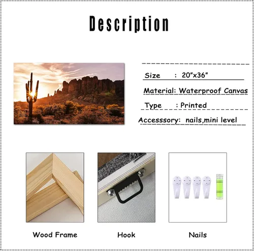 Miniatura 3 de Derkymo Arizona - Cuadros de paisaje de cactus del desierto occidental sobre lienzo, impresión artística de superstición, montañas, puesta de sol