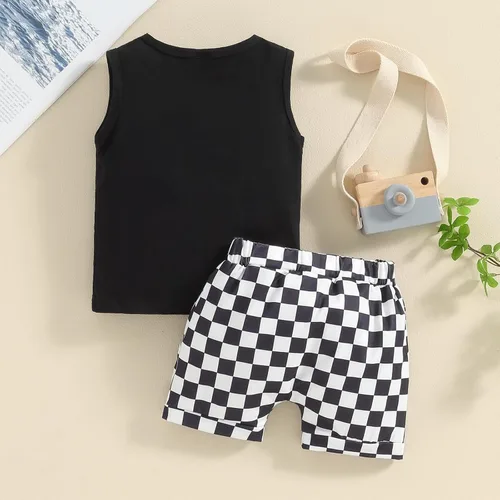 Miniatura 17 de Ropa de bebé niño sin mangas + pantalones cortos con estampado a rayas con bolsillos, 2 piezas de trajes de verano