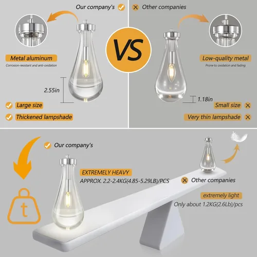 Miniatura 3 de Juego de 2 lámparas colgantes con forma de gota de lluvia, para isla de cocina, lámparas colgantes cromadas de cristal sólido transparente, Cromo