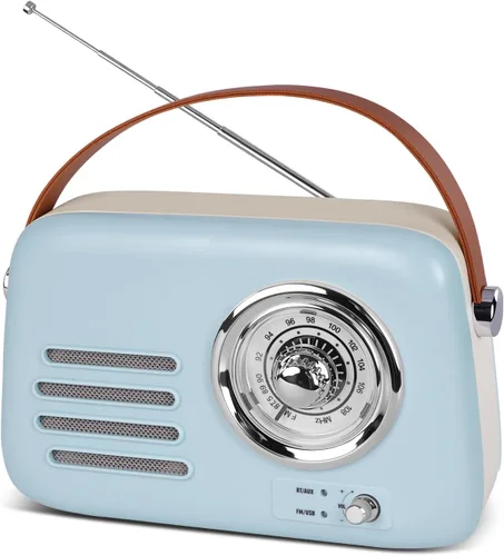 Miniatura 10 de Altavoz Bluetooth vintage con radio FM, caja de auge inalámbrica portátil, más de 20 horas de duración de la batería, radio retro