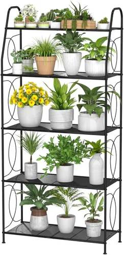 Miniatura 9 de VyGrow Soporte para plantas, estante de 4 niveles para interiores y exteriores, soporte alto de metal resistente para plantas, estante para sala