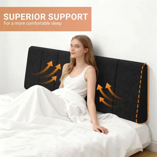 Miniatura 6 de Cabecero Tamaño Queen Solamente - Sin Ensamblaje, Cabecero Tapizado Tamaño Queen Tela de Lino Estilo Moderno Cabeceros para Cama Ajustable Negro