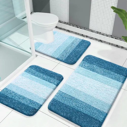 Miniatura 22 de OLANLY Juego de alfombras de baño de 3 piezas, alfombras de baño de microfibra suave y absorbente y alfombra de inodoro de contorno en forma de U
