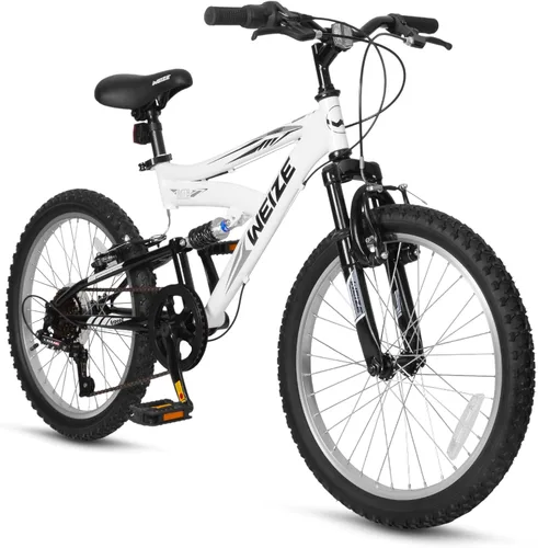 Miniatura 11 de Bicicleta de montaña para niños WEIZE, bicicletas de 20 y 24 pulgadas para niños de 6 a 14 años, para niños y niñas, con suspensión doble completa