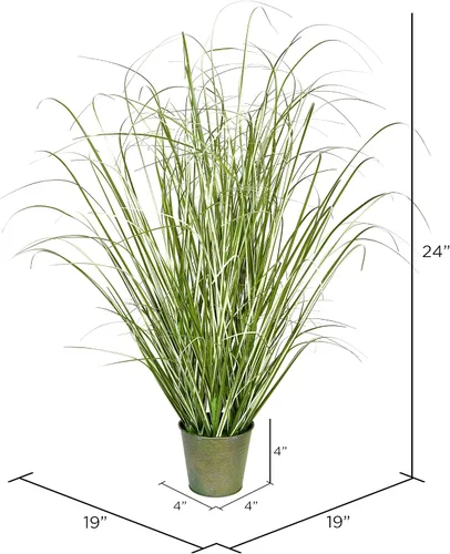 Miniatura 4 de Vickerman Everyday - Hierba verde artificial abigarrada de 24 pulgadas con maceta de hierro, decoración de plantas de césped sintético, acento