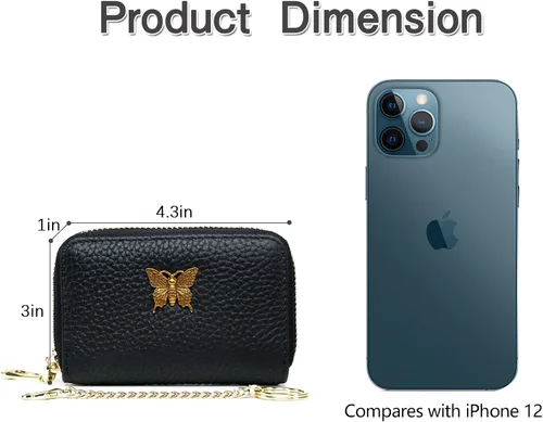 Miniatura 4 de imeetu Portatarjetas de crédito RFID para mujer, pequeña cartera de cuero con cremallera con llavero extraíble, Gris topo, S, Cartera para tarjetas