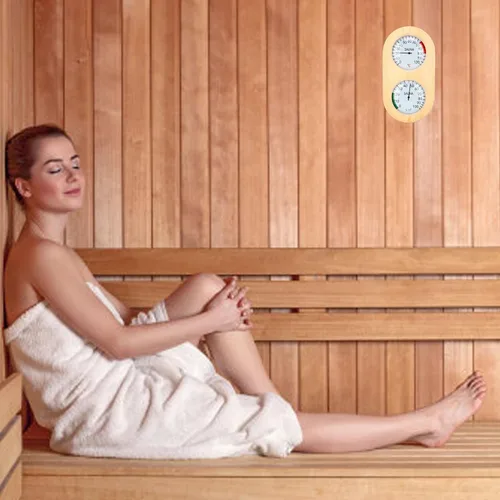 Miniatura 3 de flexman Termómetro higrómetro para sala de sauna, 2 en 1 248.0 °F 100% madera montado en la pared, accesorios para sala de vapor y baño