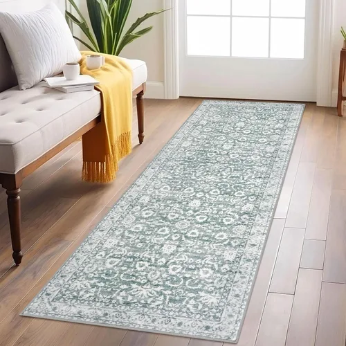 Miniatura 40 de Lansny Alfombra bohemia de 2 x 3 pulgadas, lavable, color negro, azul marino, floral, alfombra de cocina, alfombra de área pequeña de lana