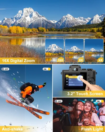 Miniatura 5 de Cámaras digitales 8K de 88 megapíxeles para fotografía, cámara WiFi de videoblogs de 8K para YouTube con enfoque automático y pantalla táctil