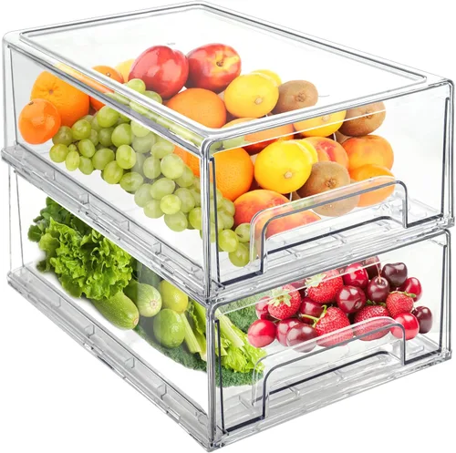 Miniatura 8 de Paquete de 2 cajones apilables para refrigerador, contenedores extraíbles transparentes, organizador de cajón para refrigerador, contenedores