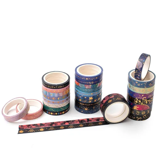 Miniatura 6 de Juego de 100 rollos de cinta washi de papel de aluminio dorado delgada cinta adhesiva decorativa de 0.118 in de ancho para álbumes de recortes