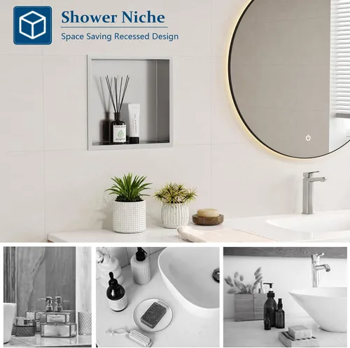 Miniatura 4 de Neodrain Nicho de ducha empotrado, gabinete de almacenamiento de baño, tamaño interior de 12 x 12 pulgadas, inserto de nicho de pared de baño