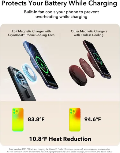Miniatura 5 de Estación de carga 3 en 1 ESR para Apple, Cargador MagSafe Qi2.2 de 25W con CryoBoost, Estación de carga inalámbrica plegable con enfriamiento