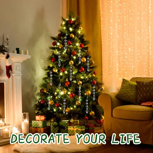Miniatura 5 de MAQIHAN 30 adornos de cristal de Navidad, cristales colgantes de carámbanos, adornos de plástico transparente, piezas de candelabro, colgantes