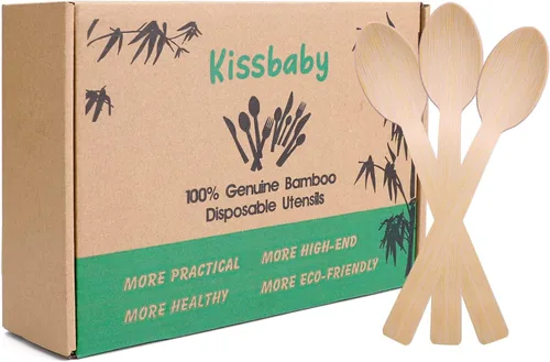Miniatura 9 de Utensilios de bambú -100 PK (50 tenedores, 25 cucharas, 25 cuchillos) 6.7 pulgadas, tenedores compostables, cucharas, cuchillos, cubiertos de bambú