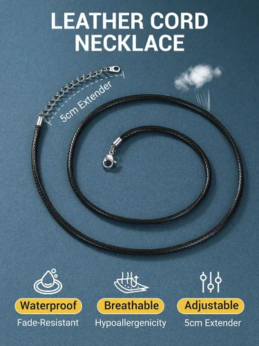 Miniatura 48 de PROSTEEL Collar de cuero impermeable para hombre, 0.079 in/0.118 in, 16 a 30 pulgadas, con cierre de acero inoxidable, cadena de bricolaje