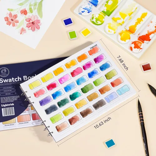 Miniatura 7 de Libro de Muestras de Acuarela LIGHTWISH, 12 Hojas Desmontables, 100% Algodón, 300 g/m²/140 lb, Sin Ácidos, Diario de Colores para Pasteles al Óleo