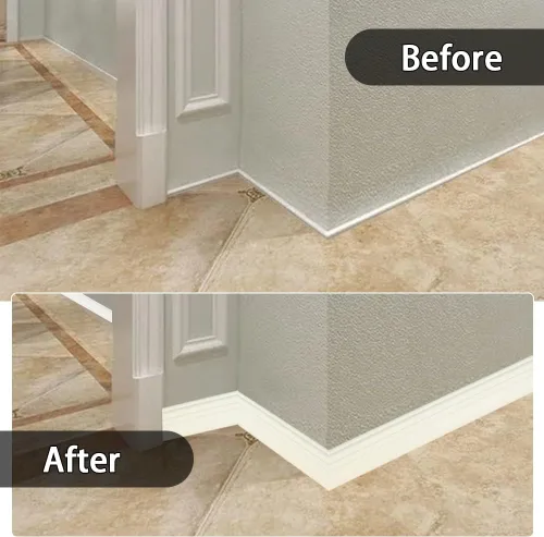 Miniatura 7 de Moldura de Base de Pared Despegar y Pegar Zócalo de Goma Moldura 4" de Ancho Base Cóncava de Vinilo Flexible para Pared