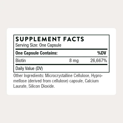 Miniatura 2 de Thorne Biotin 8 - Vitamina B7 (biotina) para un cabello, uñas y piel saludables, 60 cápsulas
