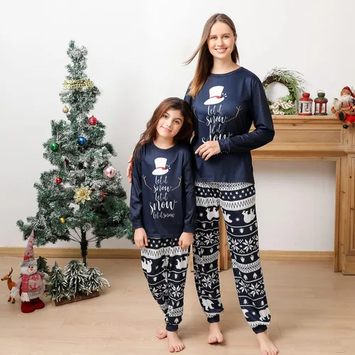 Miniatura 4 de Matching Christmas Pajamas for Family, Funny Holiday Cute Let It Snow Print Tops and Plaid Pants Xmas Sleepwear Pjs Set