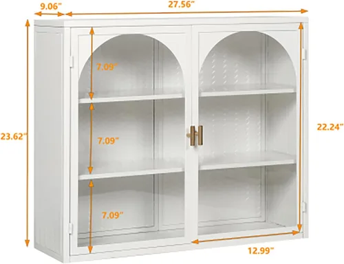 Miniatura 2 de Armario con puertas de cristal, gabinete de baño boticario de 27.56 pulgadas, aparador buffet con 2 puertas y estantes ajustables, gabinetes