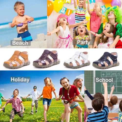 Miniatura 6 de Athlefit Sandalias de cuero para niños y niñas, sandalias de cuero para deportes al aire libre, sandalias casuales