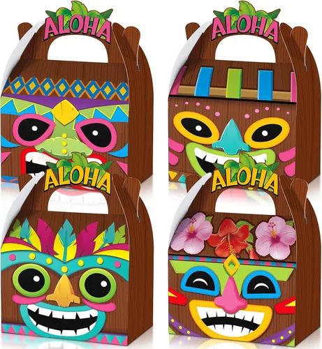 Glenmal 12 cajas de fiesta hawaianas Aloha Tiki Luau con asas de verano para el festival Aloha Hawaiian y Luau suministros de fiesta