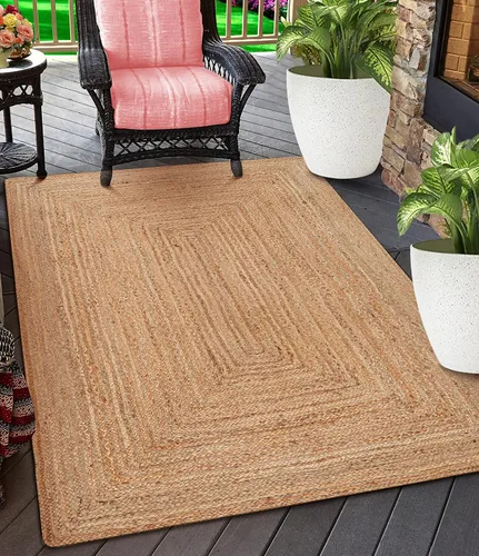 Miniatura 2 de Light & Pro Alfombra de yute, 2 x 3, natural, hecha a mano, trenzada, reversible, alfombra rústica