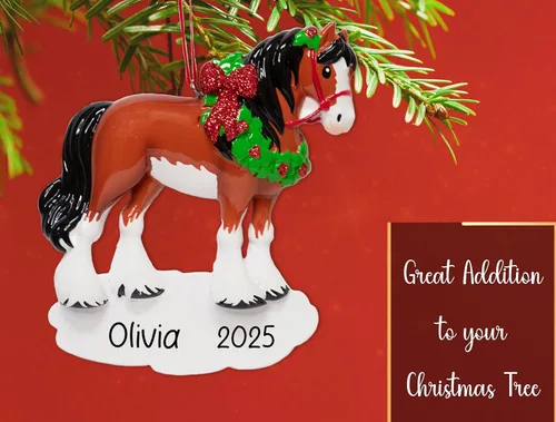Miniatura 5 de Adorno de Navidad personalizado de caballo 2025 – Personalización gratuita Caballo marrón personalizado para árbol de Navidad – Regalo de jinete