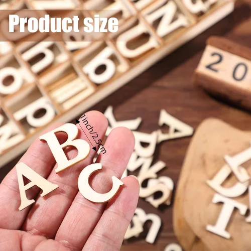 Miniatura 2 de Blulu 248 letras del alfabeto de madera de 1 pulgada, números de letras de madera sin terminar, números para manualidades con bandeja de Color madera