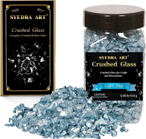 Miniatura 11 de Syedra - Vidrio triturado para manualidades, chips de alto brillo triturado con purpurina, piezas de vidrio roto, 0.118-0.236 in, 410G (negro)