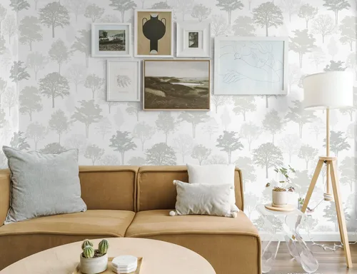 Miniatura 7 de Timeet Papel tapiz de bosque para despegar y pegar, papel tapiz moderno de árbol, papel adhesivo gris y blanco, 23.2 x 118.1 pulgadas, autoadhesivo