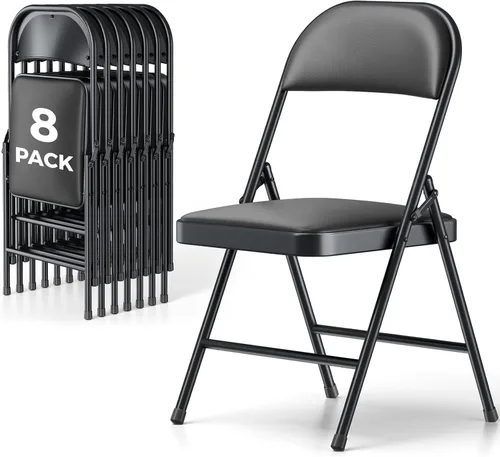 Miniatura 21 de Paquete de 2 sillas plegables, sillas de comedor plegables de piel sintética con asiento y respaldo acolchados, juego de sillas plegables