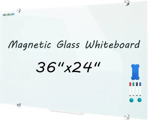 Miniatura 10 de DEVELOP Pizarra blanca magnética DE BORRAR EN SECO de vidrio negro, 24 x 18 pulgadas (60 x 45 cm), Pizarra blanca de vidrio montada en pared sin