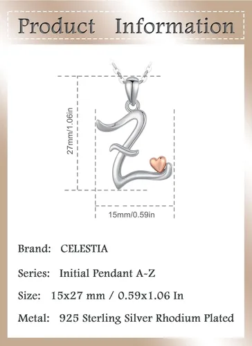 Miniatura 6 de CELESTIA Collares con iniciales de plata de ley 925, 26 letras con corazón de oro rosa, cadena de 18 pulgadas